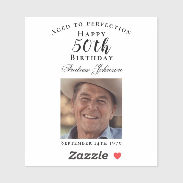 Elegantes Black 50 Birthday Aged to Perfection Fot Aufkleber (Blatt)