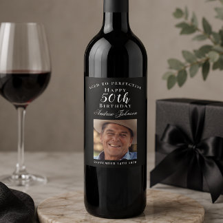 Elegantes Black 50 Birthday Aged to Perfection Fot Weinetikett