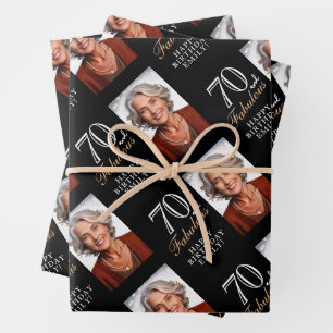 Elegantes Black 70 und fabelhaftes 70. Geburtstags Geschenkpapier Set