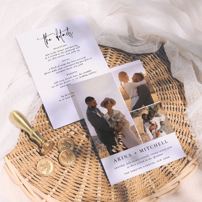 Elegantes Black All in One QR Code 3 Foto Hochzeit Einladung (Von Creator hochgeladen)