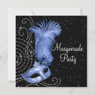 Elegantes Black and Blue Masquerade Party Einladung