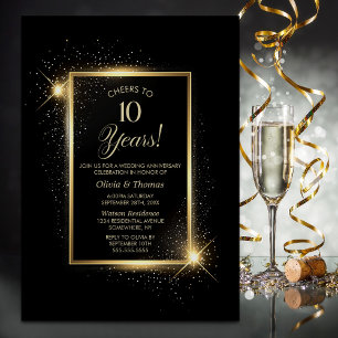 Elegantes Black and Gold 10. Hochzeitstag Einladung