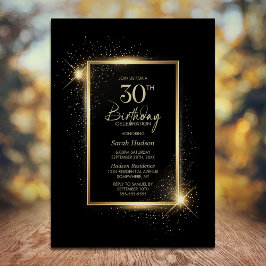 Elegantes Black and Gold 30. Geburtstag Party Einladung