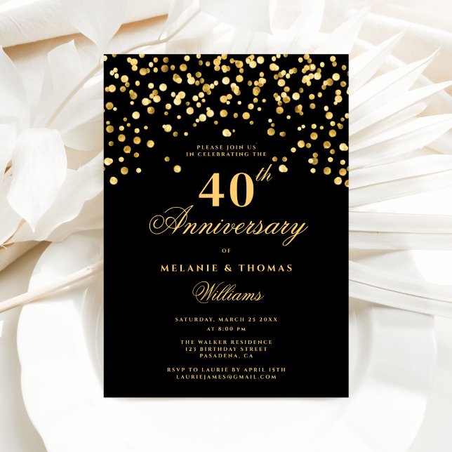 Elegantes Black and Gold 40 Jahre Hochzeit Einladung (Von Creator hochgeladen)