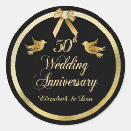 Elegantes Black and Gold 50. Hochzeitstag Runder Aufkleber