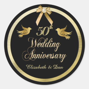 Elegantes Black and Gold 50. Hochzeitstag Runder Aufkleber