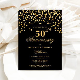 Elegantes Black and Gold 50 Jahre Hochzeit Einladung