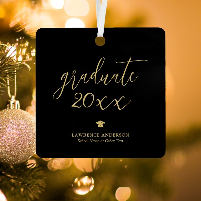 Elegantes Black and Gold Abschluss Graduate Foto Ornament Aus Metall (Von Creator hochgeladen)