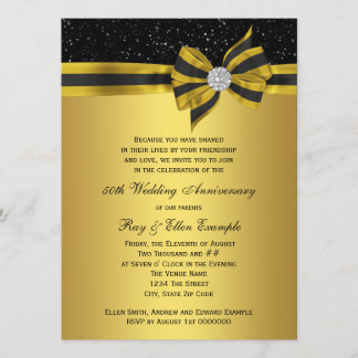 Elegantes Black and Gold Bow 50-jähriges Party Einladung