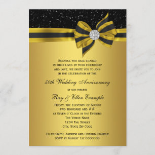 Elegantes Black and Gold Bow 50-jähriges Party Einladung