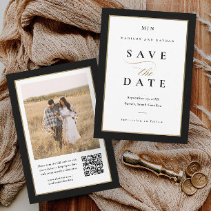 Elegantes Black and Gold Foto Hochzeit Save The Date