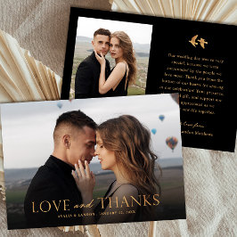 Elegantes Black and Gold Foto Hochzeit | Vögel Dankeskarte
