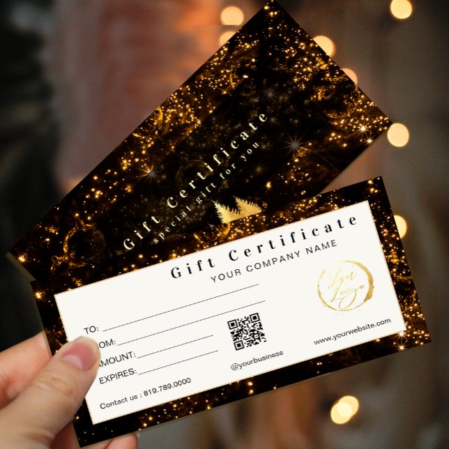 Elegantes Black and Gold-Geschenkgutschein (Elegant Black and Gold Gift Certificate Cards #christmas #newyear #jounery #wintergiftcard #chick)