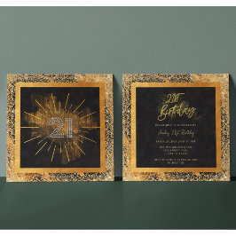 Elegantes Black and Gold Glitzer 21. Geburtstag Pa Einladung