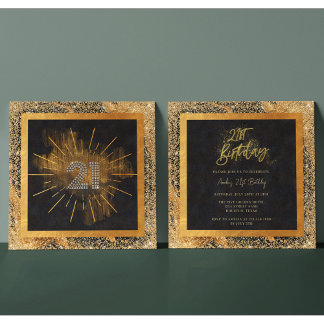 Elegantes Black and Gold Glitzer 21. Geburtstag Pa Einladung