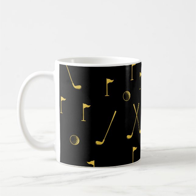 Elegantes Black and Gold Golf Muster Golfer Kaffeetasse (Links)