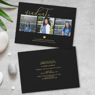 Elegantes Black and Gold Graduate Abschluss Foto Einladung