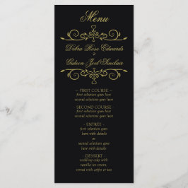 Elegantes Black and Gold Heart Blüh Wedding Menu Menükarte