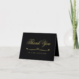 Elegantes Black and Gold Heart Wedding Vielen Dank Dankeskarte