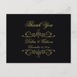 Elegantes Black and Gold Heart Wedding Vielen Dank Postkarte