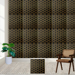 Elegantes Black and Gold Honeycomb Hexagon Muster Fliese