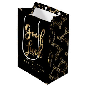 Elegantes Black and Gold Look Script Viel Glück Mittlere Geschenktüte