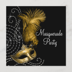 Elegantes Black and Gold Masquerade Party Einladung