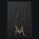 Elegantes Black and Gold Monogram Script Name Kit Geschirrtuch<br><div class="desc">Eleganter Name für Schwarz-Gold Monogram-Skripte</div>