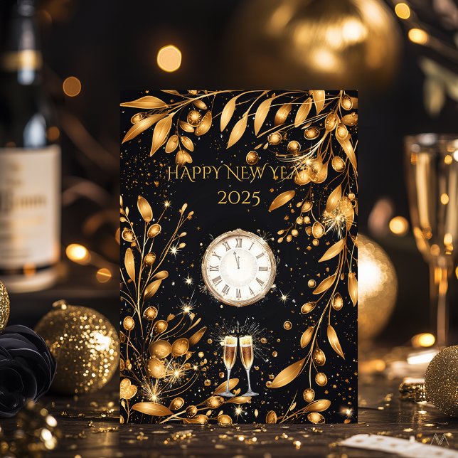 Elegantes Black and Gold New Year Eve Party Einladung (Von Creator hochgeladen)
