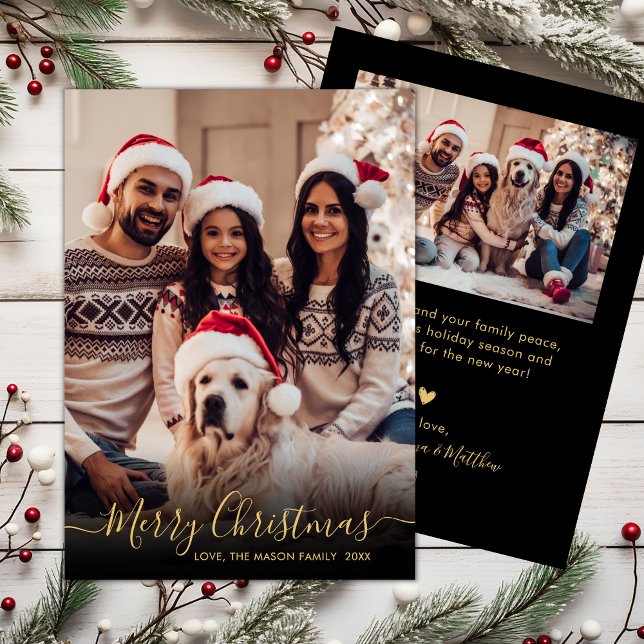 Elegantes Black and Gold Script 2 Foto Weihnachten (Von Creator hochgeladen)