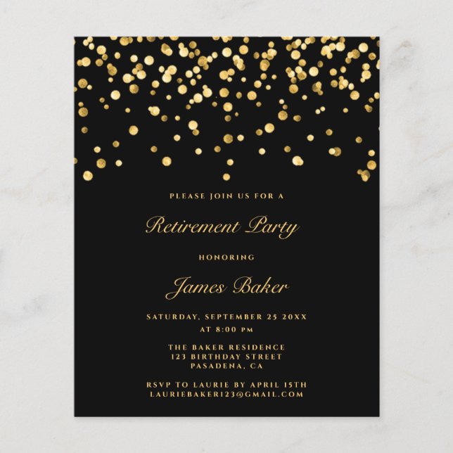 Elegantes Black and Gold Script Retirement Party (Vorderseite)