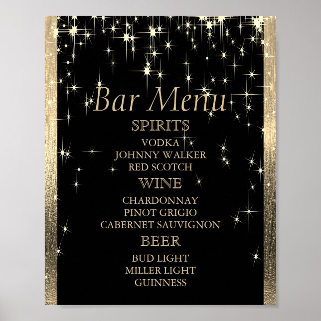 Elegantes Black and Gold Starlights - Bar Menu Poster (Vorne)