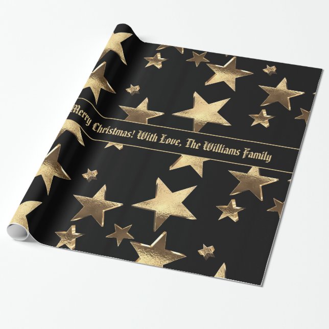 Elegantes Black and Gold Stars Muster Weihnachten Geschenkpapier (Ungerollt)
