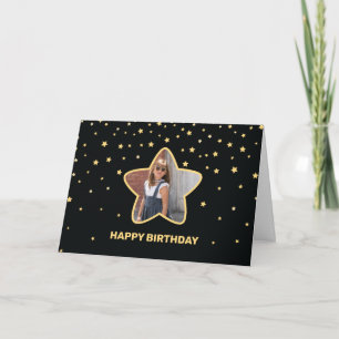 Elegantes Black and Gold Superstar Foto Geburtstag Karte