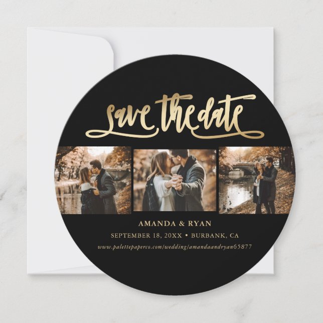 Elegantes Black and Gold Wedding Foto Save The Date (Vorderseite)