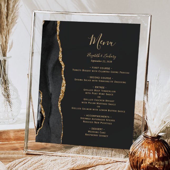 Elegantes Black and Gold Wedding Table Menü Poster (Von Creator hochgeladen)