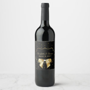 Elegantes Black and Gold Wedding Wine Label Weinetikett