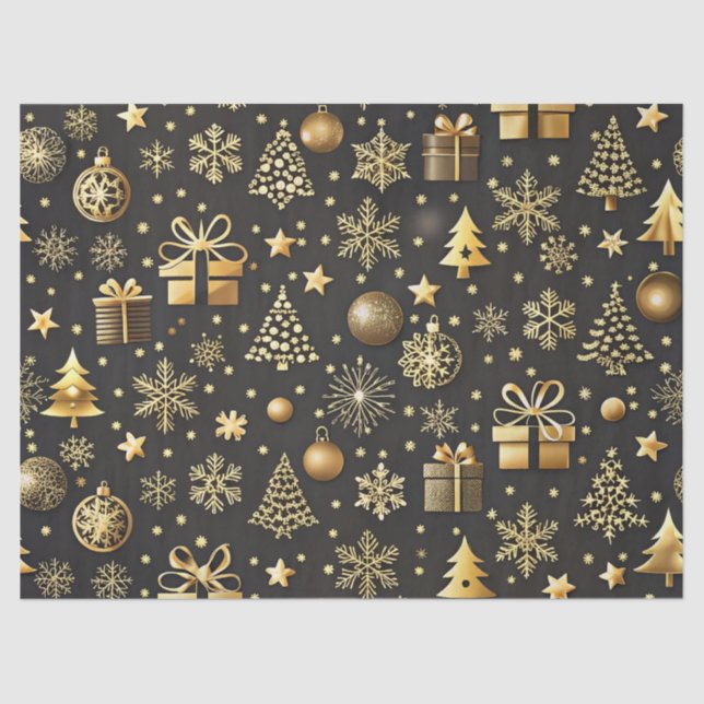 Elegantes Black and Gold Weihnachtsgeschenk Seidenpapier (Vorderseite)
