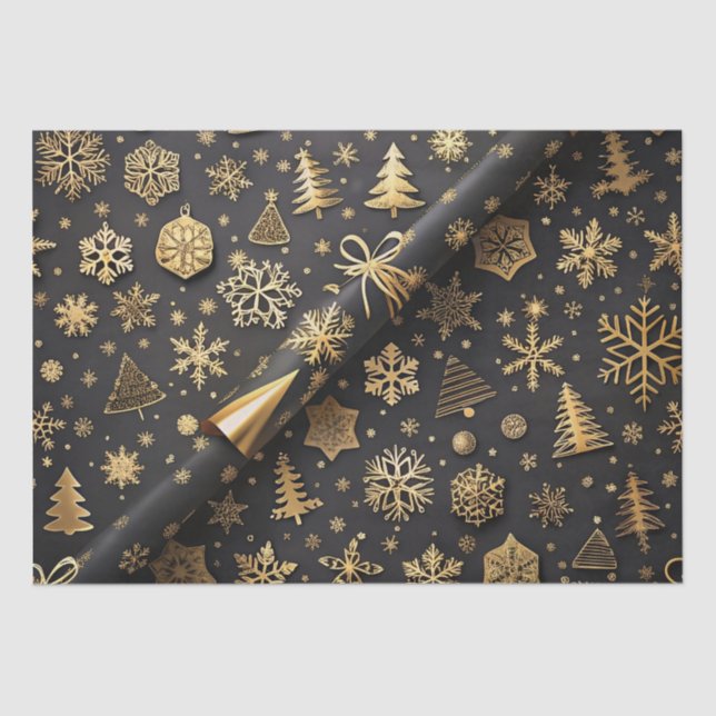 Elegantes Black and Gold Weihnachtsgeschenk Seidenpapier (Vorderseite)