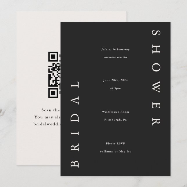 Elegantes Black and Taupe Brautparty Einladung (Vorne/Hinten)