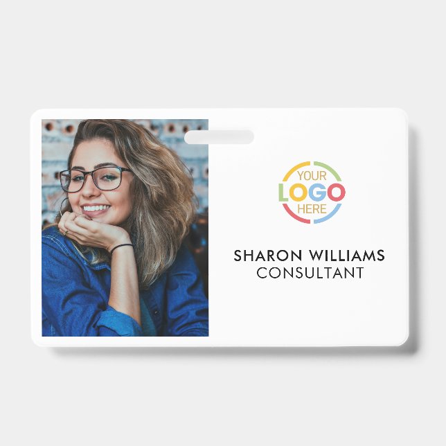 Elegantes Black and White Company Mitarbeiter Foto Ausweis (Vorderseite)