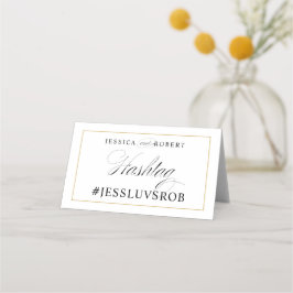 Elegantes Black and White Gold Border Hashtag Sign Platzkarte