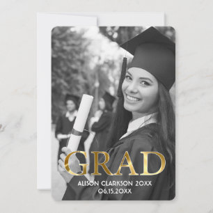 Elegantes Black and White Gold Graduate Foto Party Einladung