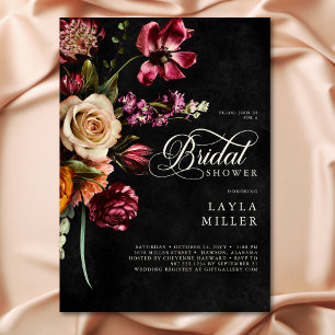Elegantes Black Autumn Floral Script-Brautparty Einladung