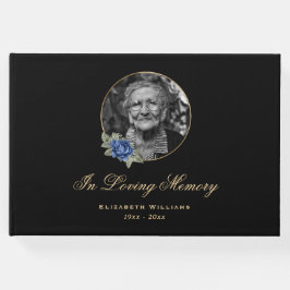 Elegantes Black Blue Rose Blumenbeerdigung Foto Gästebuch