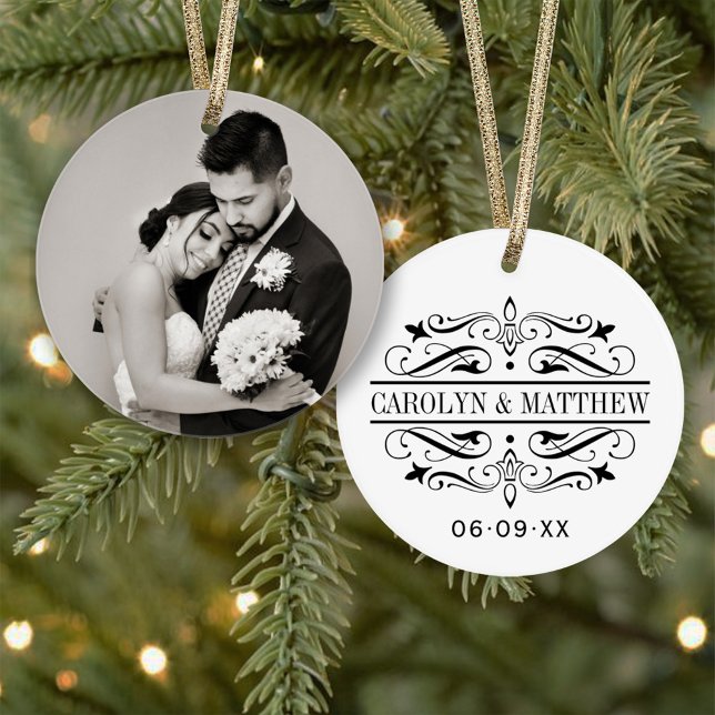 Elegantes Black Blüh Wedding Foto Monogram Ornament (Von Creator hochgeladen)