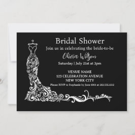 Elegantes Black Boho Floral Gown Brautparty Einladung