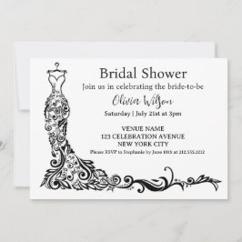 Elegantes Black Boho Floral Gown Brautparty Einladung