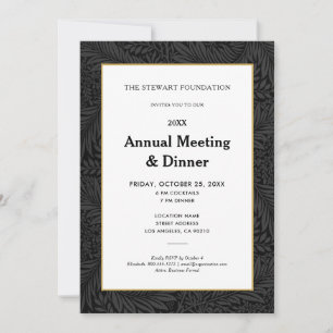 Elegantes Black Botanical Annual Business Dinner Einladung