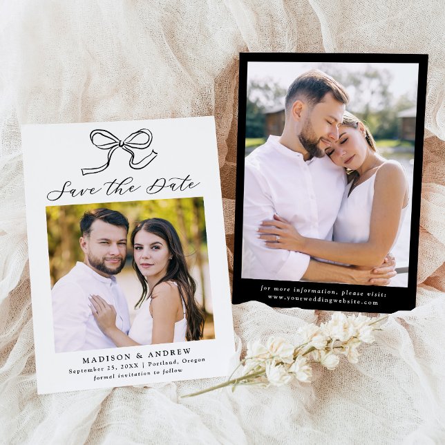 Elegantes Black Bow Foto Hochzeit Speichern Sie da Save The Date (Von Creator hochgeladen)